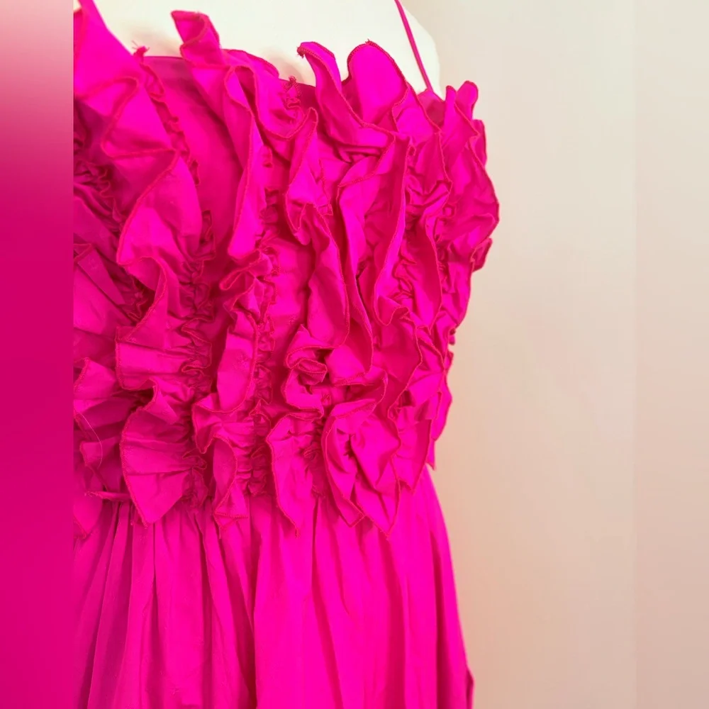 MSGM Fuchsia Ruffled Tiered Midi Dress Size 38 (XS) - Picture 4 of 12